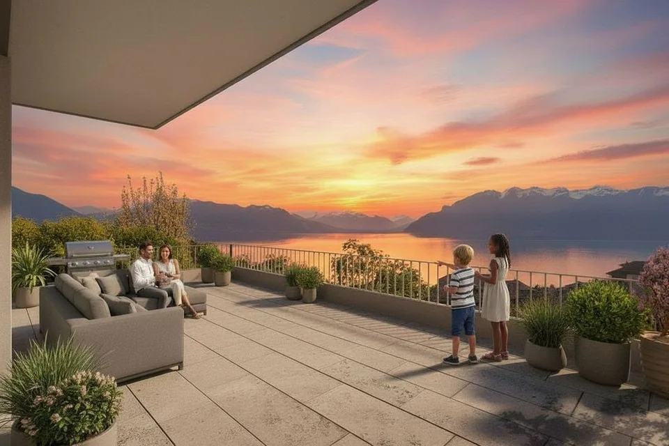 Attique duplex neuf 6.5 pièces, grands espaces et vue imprenable sur le lac Léman