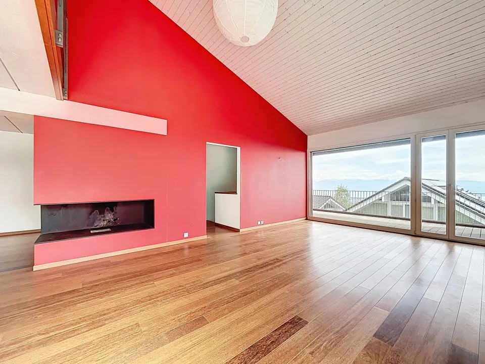 Architektenvilla mit 100m2 Panoramaterrasse mit Seeblick, nur 10 Gehminuten vom Zentrum von Arzier entfernt