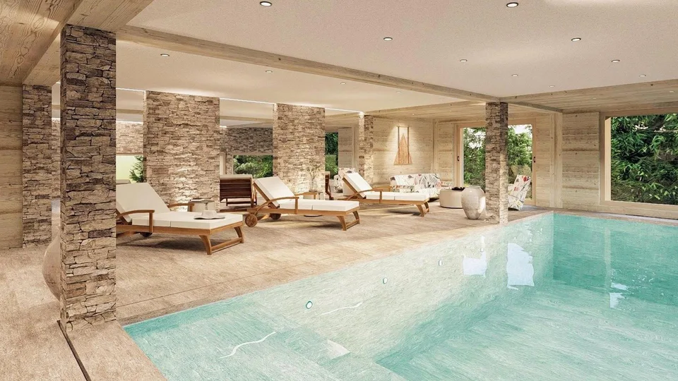 Exclusivité. Crans, en cours de construction : chalet de luxe avec piscine intérieure