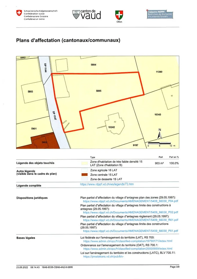 Terreno edificabile di 893 m² a Ollon, con posto auto coperto per due auto e edificio rurale dismesso.