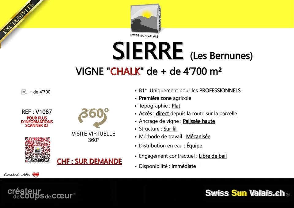 SIERRE/ sono "CHALK": Vigna su filo nella 1ª zona di oltre 4.700 m²