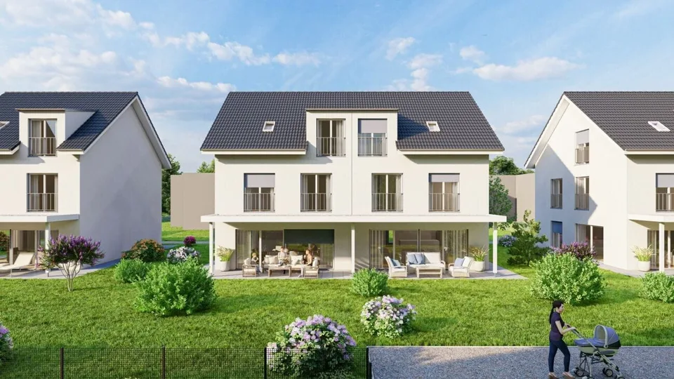 Neubau 6.5-Zi.-Doppeleinfamilienhaus mit Garten in Saland