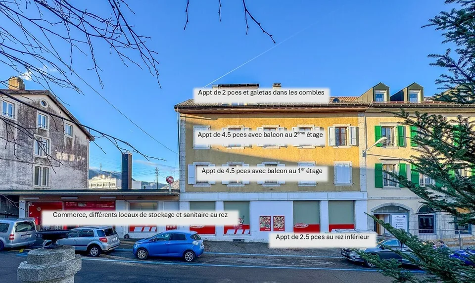Edificio in affitto con 4 appartamenti e 1 attività nel cuore di Ste-Croix