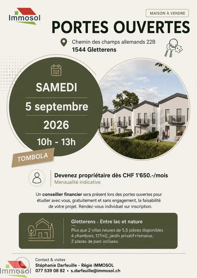 Gletterens- Villas Familiales neuves dans un cadre bucolique.