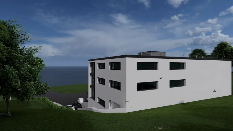 Edificio multifunzionale, uffici e grandi depositi, vista panoramica sul lago