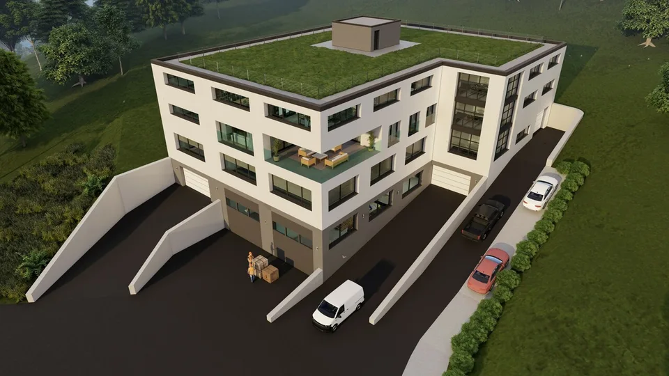 Edificio multifunzionale, uffici e grandi depositi, vista panoramica sul lago