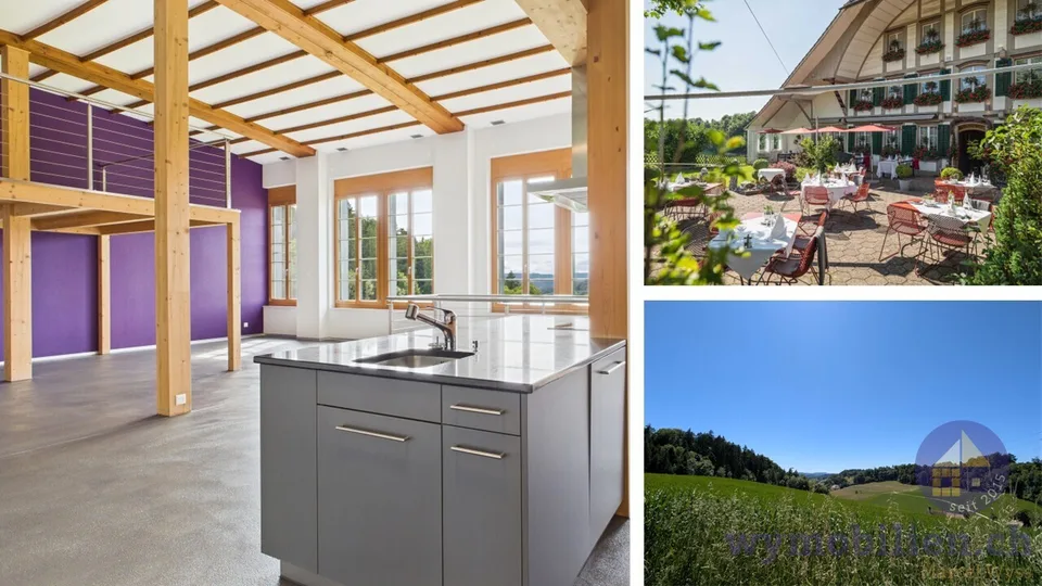 Dreifach attraktiv: Minergie-Wohnungen, rentabler Gasthof + Bauland!