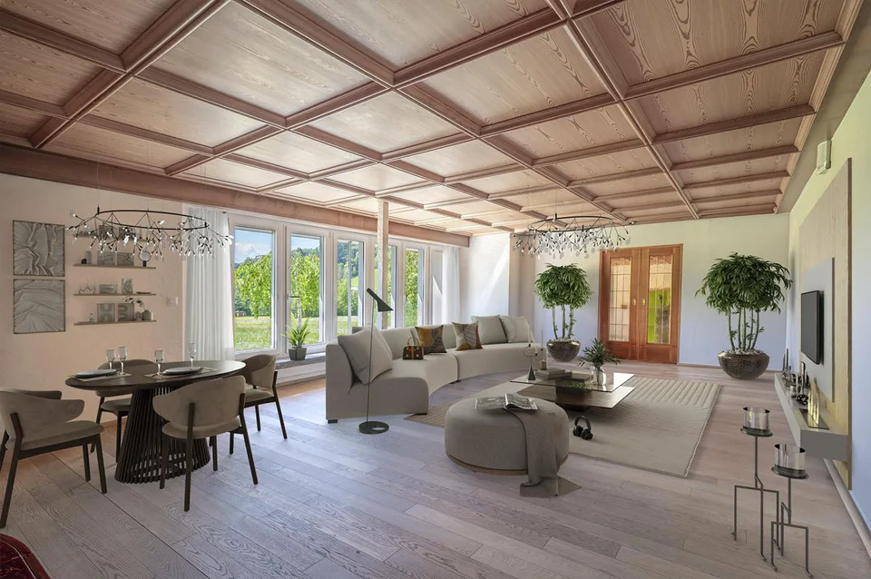 Exklusives Landhausidyll mit 3’874 m² Land, grossem Naturteich und Alpenblick