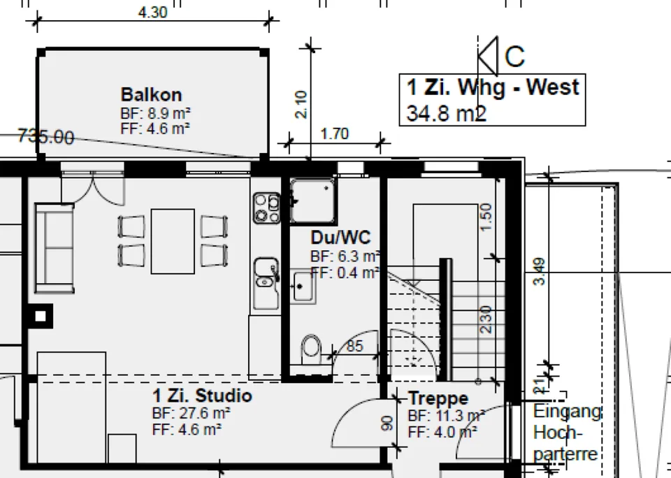 1 Zimmer Wohnung mit Balkon