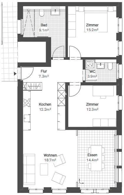 Modern 3.5-room new apartment with seasonal room in the old town