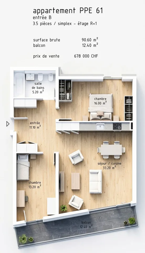 3.5-room apartment with balcony.