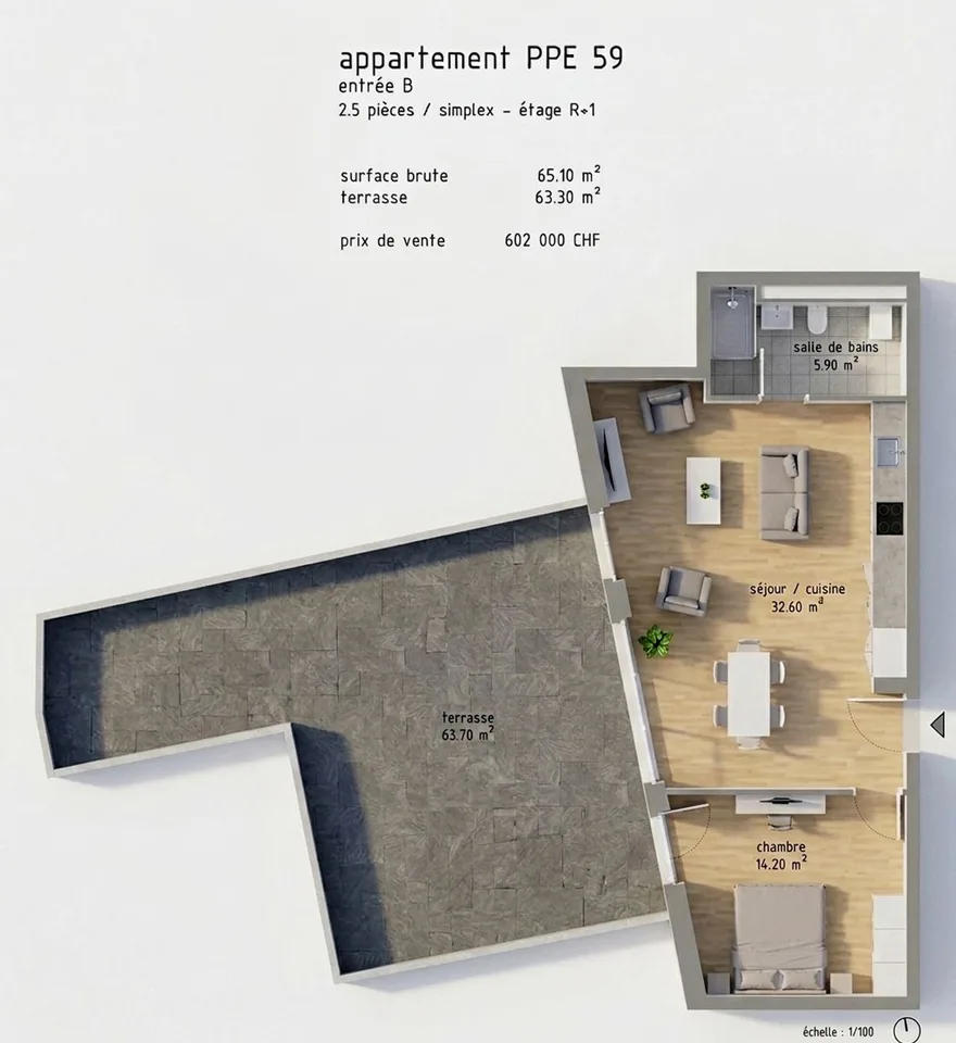 2.5 Room Apartment with Large Terrace