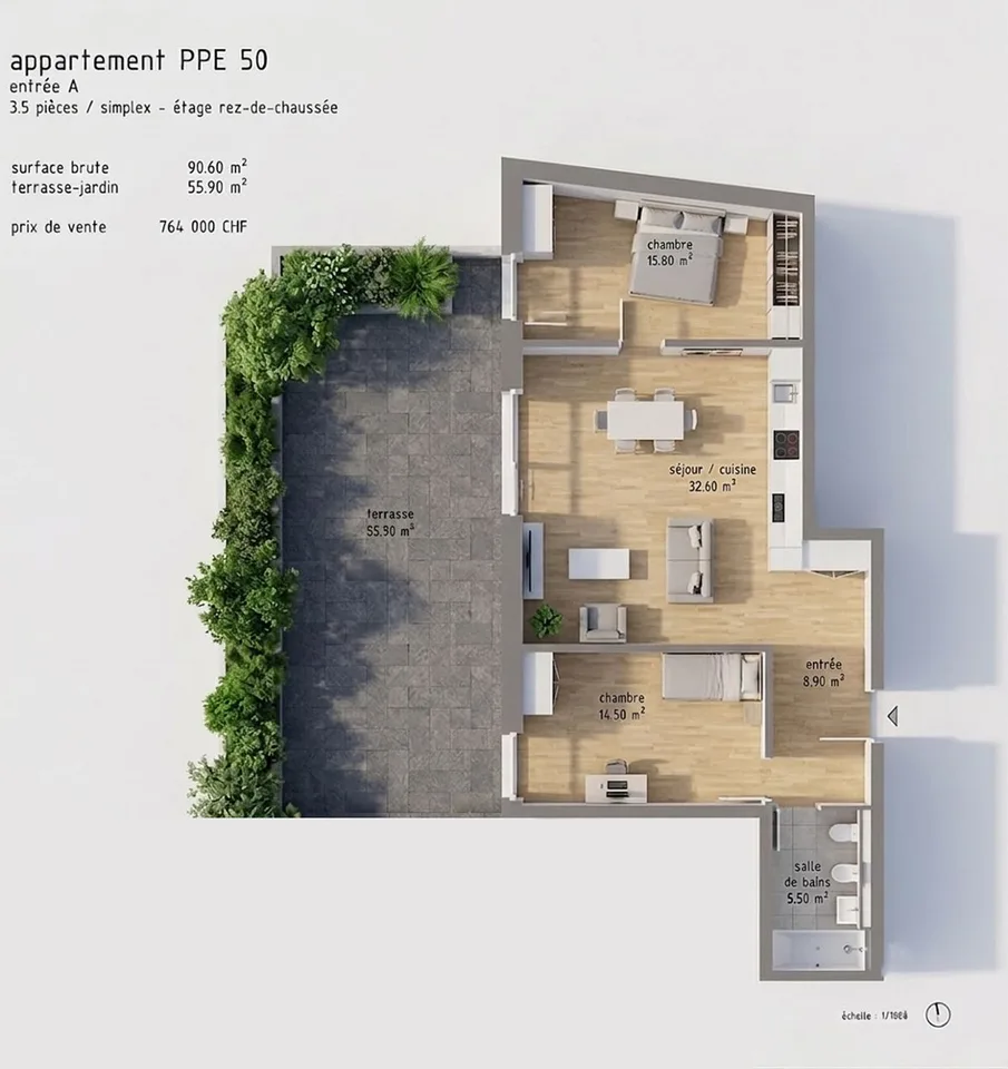Appartamento di 3,5 locali con grande terrazza.