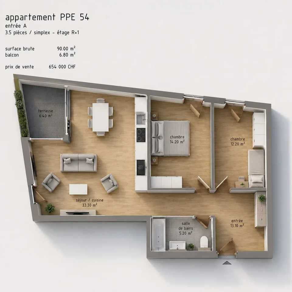 3.5-room apartment with terrace.