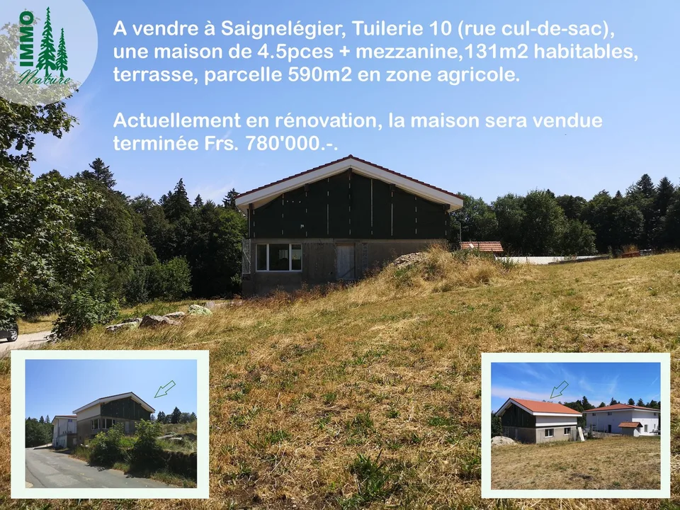 Maison de 4.5pces + mezzanine en périphérie de Saignelégier, sera vendue complètement rénovée