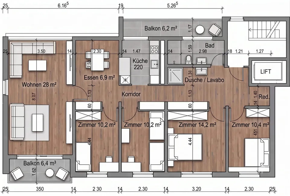 5.5-room apartment with 2 balconies, centrally located in Bern-Bümpliz