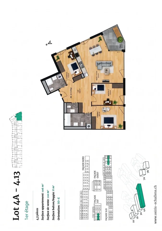 Eco-district in Echallens - Osiris Residence - Magnificent 4.5-room apartment very bright
