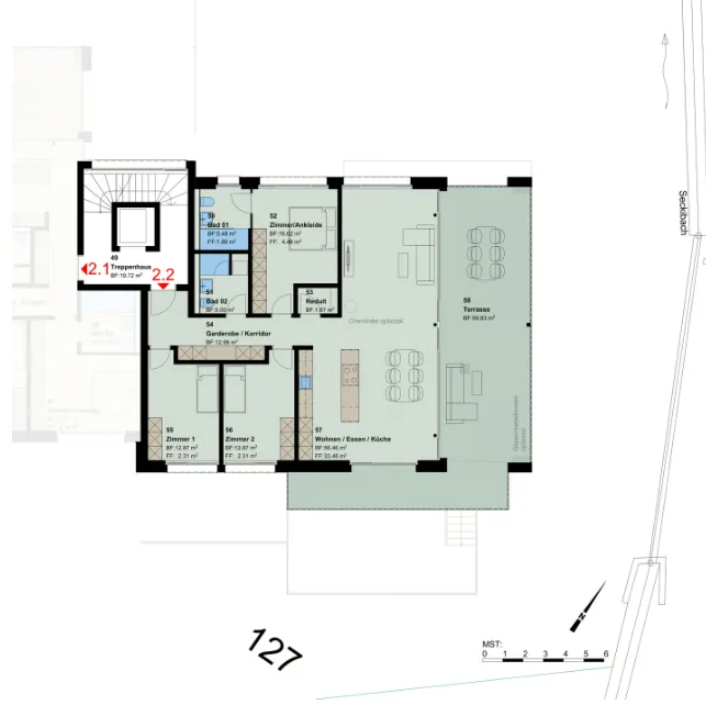 Progetto di nuova costruzione: appartamento al piano superiore di 4,5 locali a Untereggen