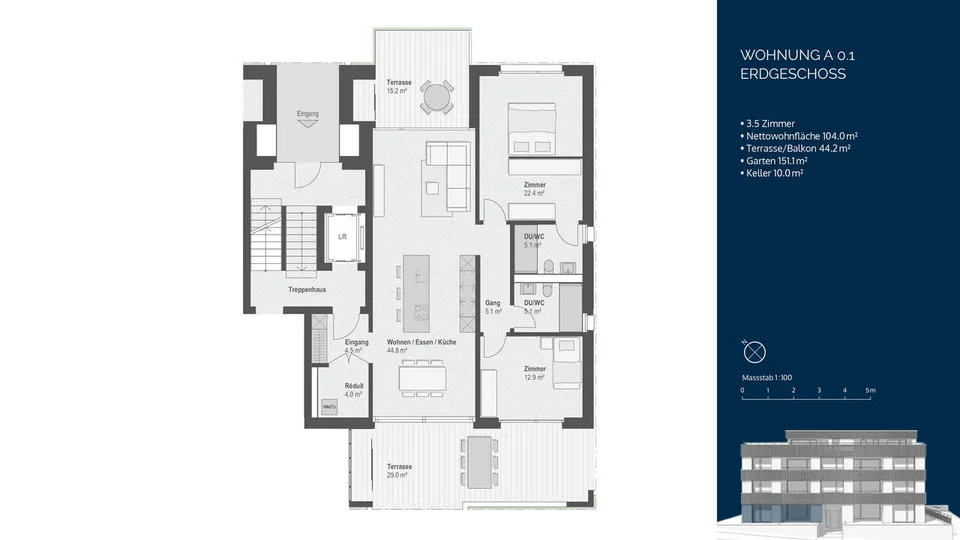 Appartement de jardin 3½ pièces - Vivre avec intimité, lumière et nature