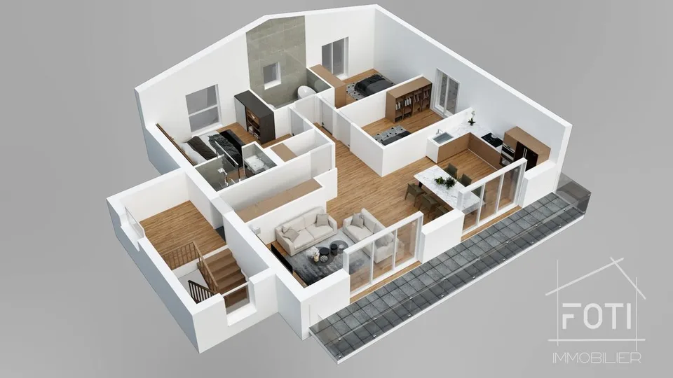 Appartement de 4,5 pièces aux combles avec sous-sol et garage double.