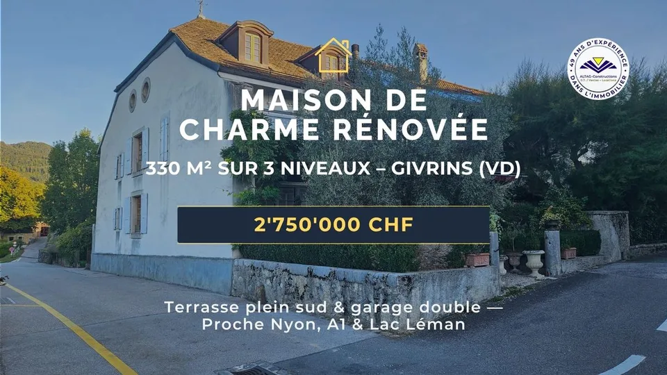 Maison de charme rénovée à vendre à Givrins