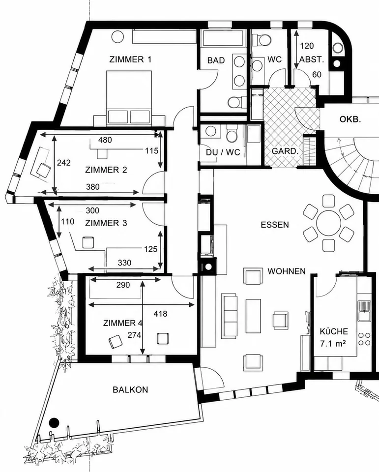 Ampio appartamento di 5,5 stanze con camino e grande balcone sud