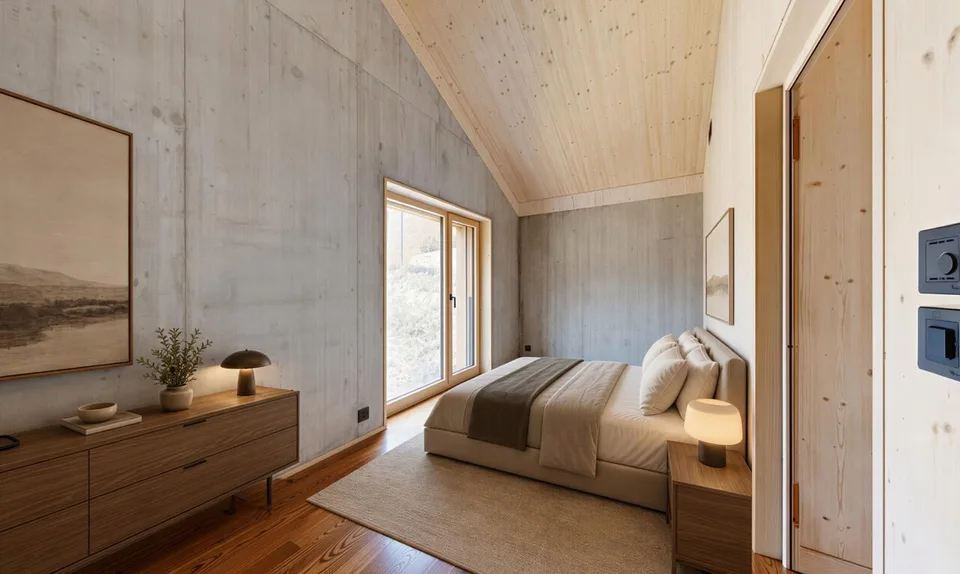 Appartement en attique neuf avec une architecture particulière et vue sur la montagne