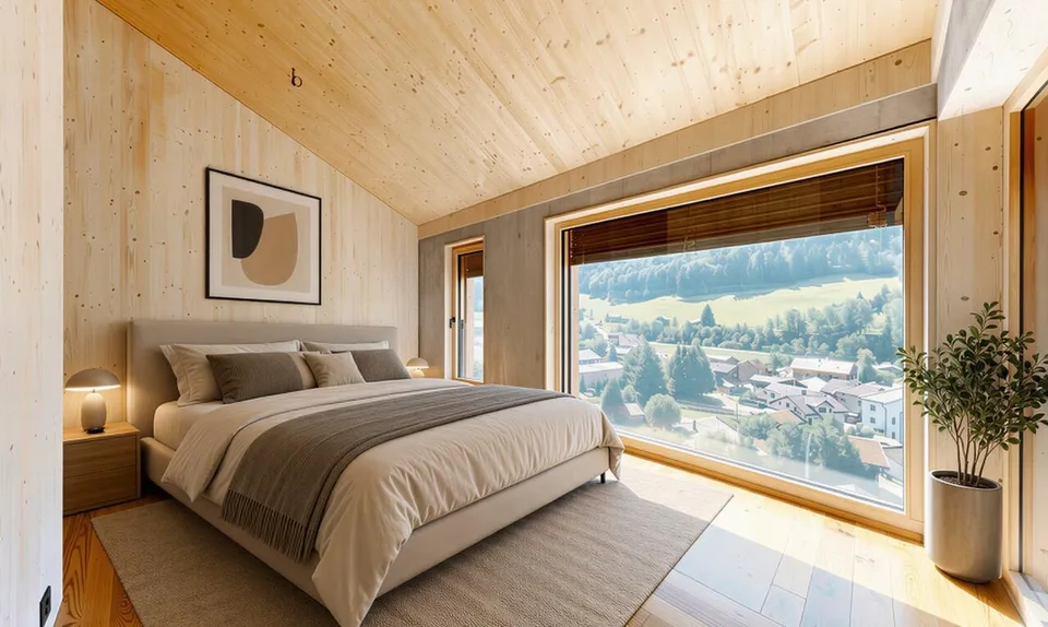 Appartement en attique neuf avec une architecture particulière et vue sur la montagne