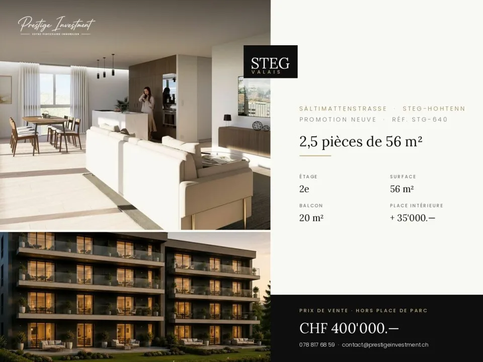 STG-640 ? 2,5 pièces, balcon de 20 m², 2ème étage, CHF 400'000.--