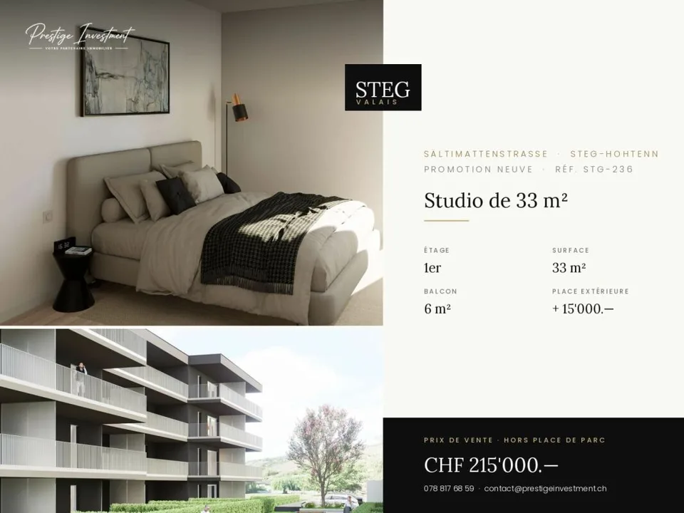 STEG Pièces 1,5 (studio) · 33 m² avec balcon dès CHF 215'000.?