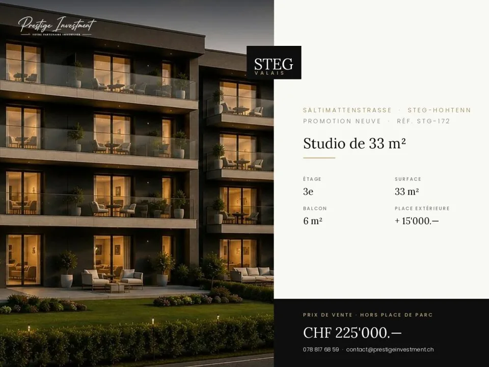STEG Studio neuf 33 m² au dernier étage, balcon, CHF 225'000.-- copie