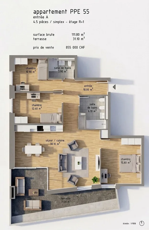 Appartement de 4.5 pièces au 1er étage - lot 1.8 CARRE DE FRANCE à Sion – photo 19 sur 21