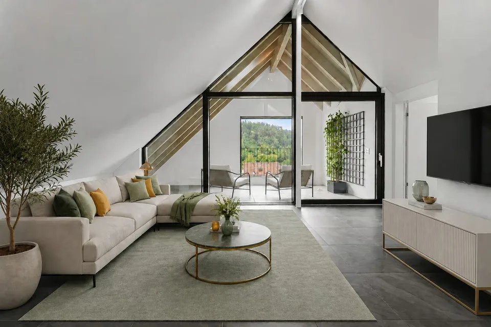 Dachwohnung mit Charakter - 4.5-Zimmer, 152m² Wohnfläche, Raumhöhen >6m und Weitsicht – Foto 2 von 7