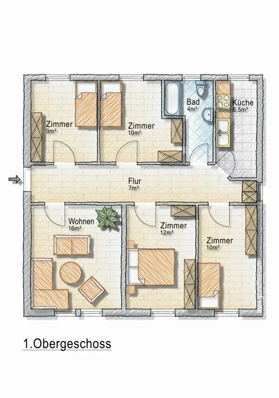 Helle 4-Zimmer Dachwohnung im 3. OG in Zentrumsnähe von St. Gallen