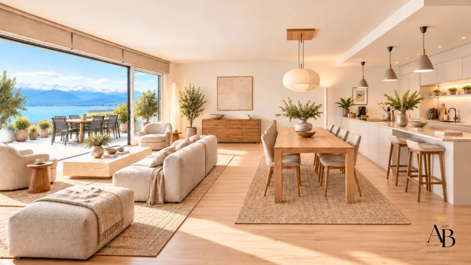 Blaue Horizon, zeitgenössische Wohnung mit 5,5 Zimmern, Blick auf den See und den Mont Blanc – Foto 3 von 9