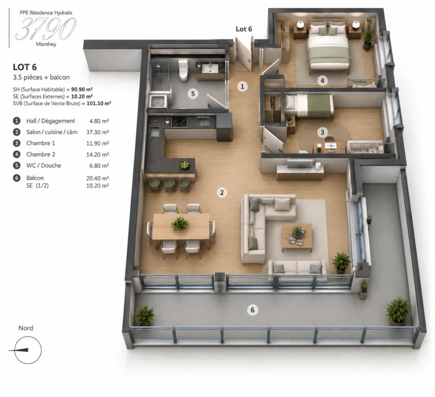 PPE Traménaz lot 237-6 appartement 3.5 pièces au 1er sur rez – photo 9 sur 13