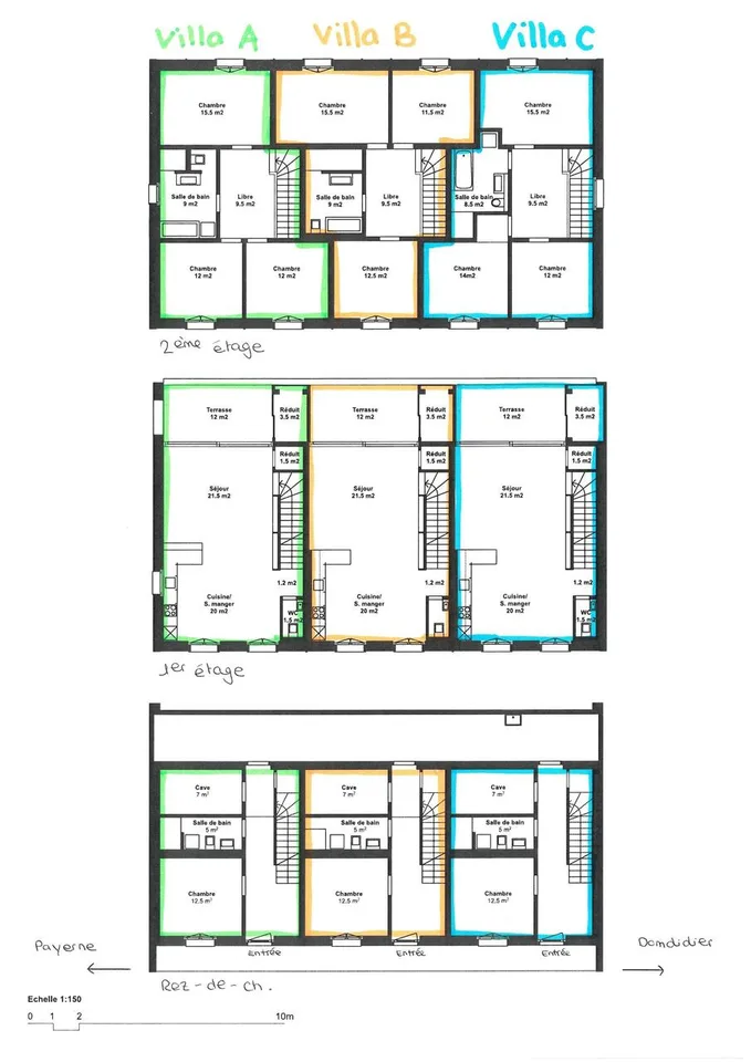 3 zusammenhängende Villen 5.5 Zimmer mit privatem Garten in Dompierre – Foto 14 von 14