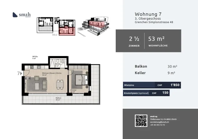 2.5-Zimmer-Stadtwohnung mit grossem Balkon in Grenchen – foto 2 di 12