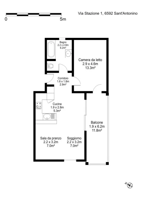 2.5 Zimmer Wohnung, 6592 S. Antonino