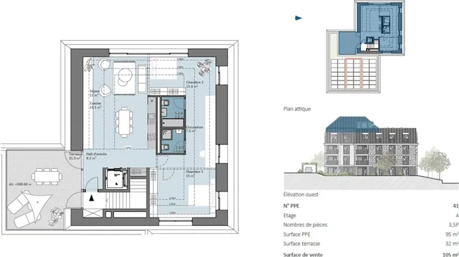 3.5 Zimmer Attikawohnung in Prilly – Foto 6 von 6