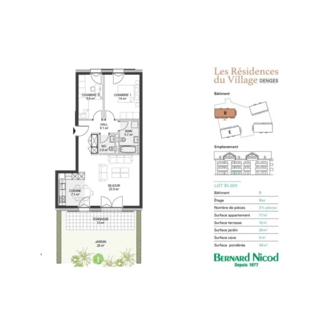 3.5 Zimmer Wohnung, 1026 Echandens-Denges