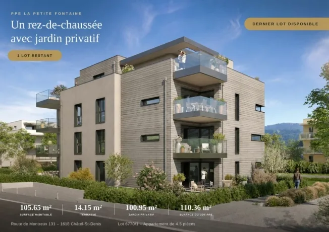 Plus que 1 lot disponible ! Rez-de-chaussée de 4.5 pièces avec grand jardin