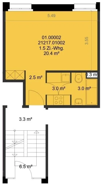 Ruhige 1.5-ZW à 28 m² zuoberst im 3. OG