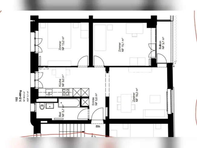 3 Zimmer Wohnung neu – Foto 2 von 5