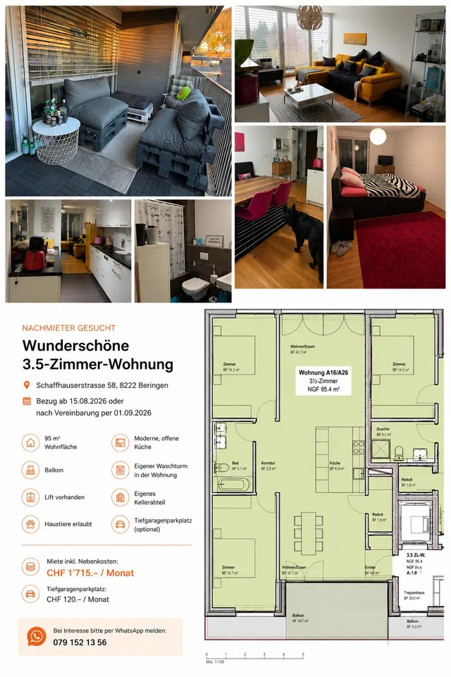 Nachmieter gesucht – Moderne 3.5-Zimmer-Wohnung in Beringen