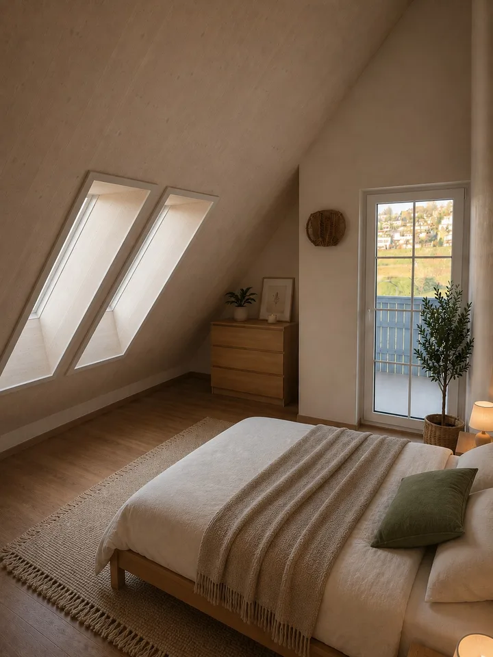 Helle Dachwohnung mit grossem Balkon und moderner Ausstattung