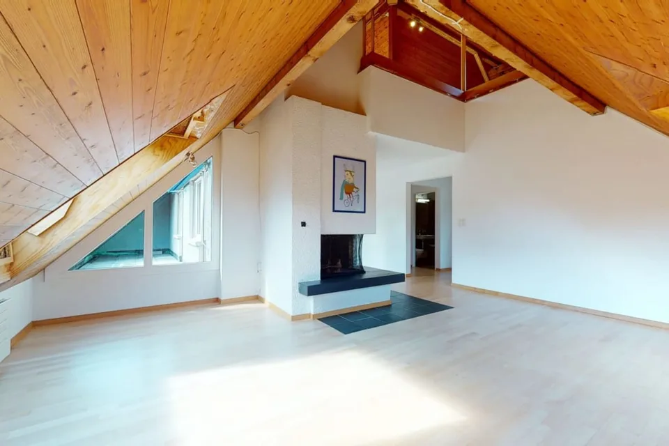 Exclusive 5.5-Room Gallery Penthouse Apartment with Fireplace and Views of the Surrounding Greenery