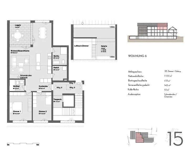 Grosszügige Attikawohnung, 3.5 Zimmer mit Galerie, Innenausbau wählbar