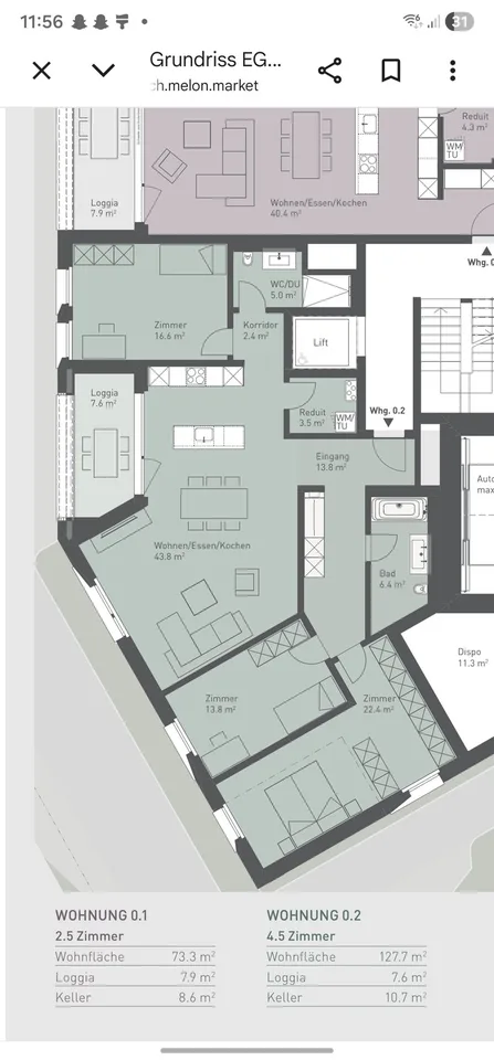 Moderne 4.4 Zimmerwohnung in Wohlen
