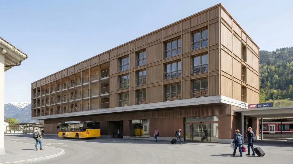 Willkommen im neuen Bahnhofgebäude in Schiers